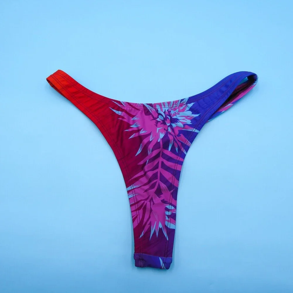 B FYNE XL Multi Tropical Brazilian Deep Cut Thong Bikini Bottom Beach Swimwear